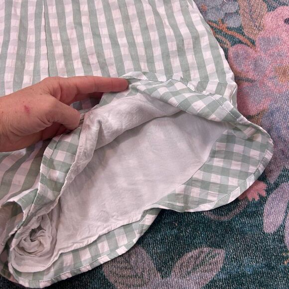 Lovers + Friends Jill Romper Gingham Check Sage Green White Mini Small Playsuit - Picture 11 of 16